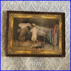 CS Bredin CHUMS Boy Praying By Bed With Dog Framed Color Print Vintage Antique