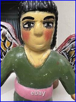 Carved Colonial Religious Mission Antique Spanish Painted Wooden Angel Santos