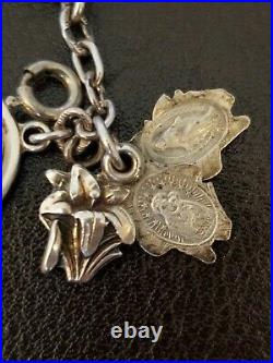 Catholic Charm Bracelet Sterling Silver Vintage Saints Mary Jesus 8 40g Antique