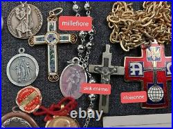 Catholic Religious Mixed Lot 40 Antique Vintage Saint Medals Cross 3 Sterling