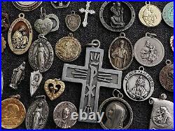 Catholic Religious Mixed Lot Antique Vintage Old Saint Medals Cross Heavy Metal