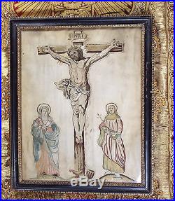 Charles II Embroidery Religious Gothic Devotional Silk Christ on Cross 1665