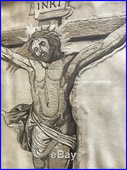 Charles II Embroidery Religious Gothic Devotional Silk Christ on Cross 1665