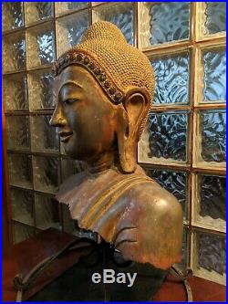 Chinese 20 Large Gilt Inlay ANTIQUE BRONZE BUDDHA Head bust sculpture 95lbs