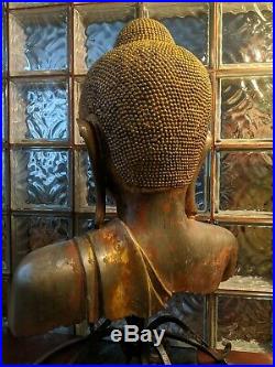 Chinese 20 Large Gilt Inlay ANTIQUE BRONZE BUDDHA Head bust sculpture 95lbs