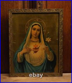 Couple Antique Religious Framed Lithographs the Sacred Heart of Jesus and Mary