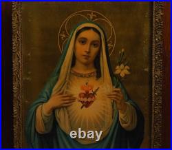 Couple Antique Religious Framed Lithographs the Sacred Heart of Jesus and Mary