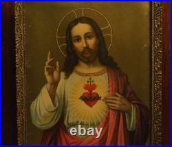 Couple Antique Religious Framed Lithographs the Sacred Heart of Jesus and Mary