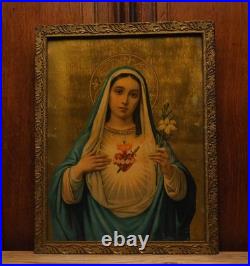 Couple Antique Religious Framed Lithographs the Sacred Heart of Jesus and Mary