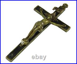 Crucifix Cross Jesus Religious Brass \ Ebony Antique Christ Pendant Inri 18th Ct