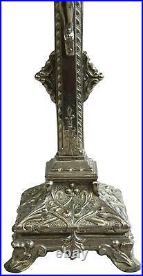 Crucifix Religious Art Nouveau Antique French 1900 Silver Metal Standing C