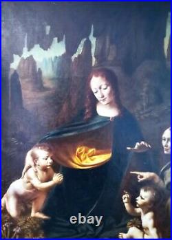 Da Vinci Italian Renaissance Old Master Madonna Saint Large Antique Oil Painting