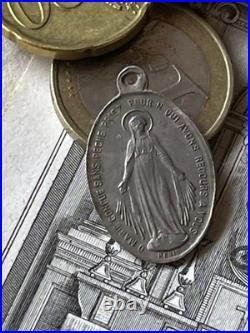 Early 19th Century French Miraculous Medal Virgin Mary Antique Pendant, Aluminu