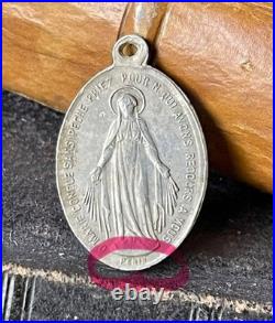 Early 19th Century French Miraculous Medal Virgin Mary Antique Pendant, Aluminu