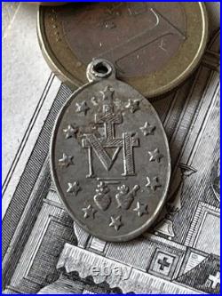 Early 19th Century French Miraculous Medal Virgin Mary Antique Pendant, Aluminu