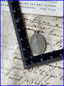 Early 19th Century French Miraculous Medal Virgin Mary Antique Pendant, Aluminu