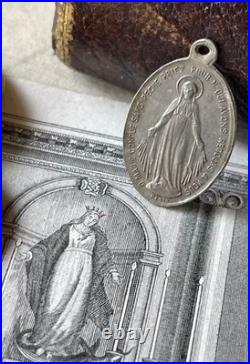 Early 19th Century French Miraculous Medal Virgin Mary Antique Pendant, Aluminu