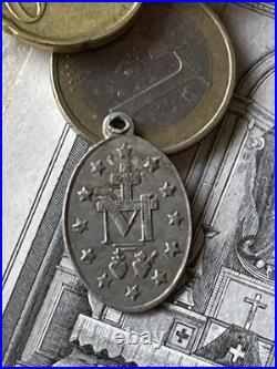 Early 19th Century French Miraculous Medal Virgin Mary Antique Pendant, Aluminu