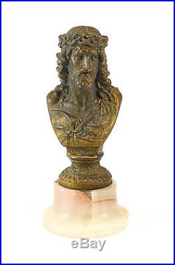 Early 20th Cent. Bronze Patinated Metal Bust of Religious Figure (Jesus), Marble