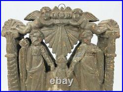 Early Antique Carved Religious Architectural Element Mary Joseph Baby Jesus