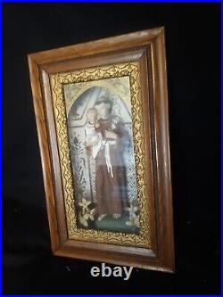 Excellent Antique Religious Statue Santo Wood Altar Box Chalkware Joseph withJesus