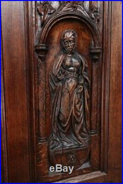 Exceptional Antique French Gothic Cabinet, Religious Carvings, 1900's, Oak