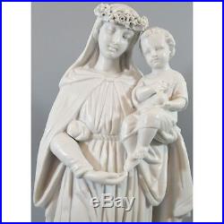 Exceptional Antique French Religious White Bisque Statue Virgin Mary & Jesus