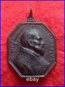 Exceptional Large 17th Century Religious Medal Virgin of Populo & St