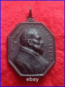 Exceptional Large 17th Century Religious Medal Virgin of Populo & St