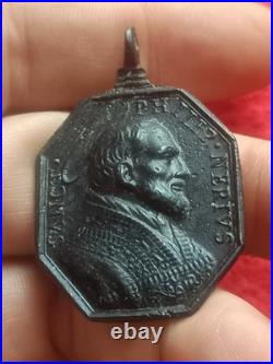 Exceptional Large 17th Century Religious Medal Virgin of Populo & St