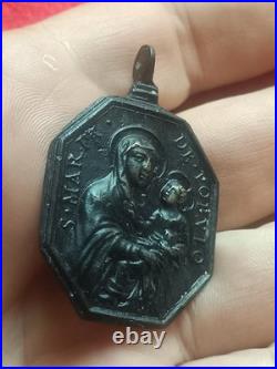 Exceptional Large 17th Century Religious Medal Virgin of Populo & St
