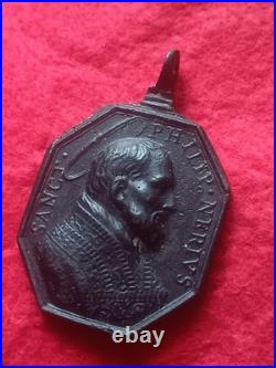 Exceptional Large 17th Century Religious Medal Virgin of Populo & St