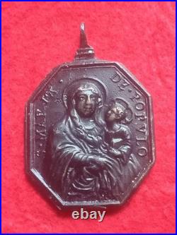 Exceptional Large 17th Century Religious Medal Virgin of Populo & St