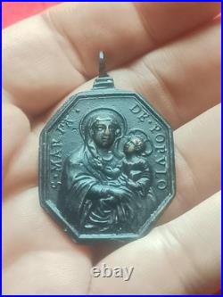 Exceptional Large 17th Century Religious Medal Virgin of Populo & St