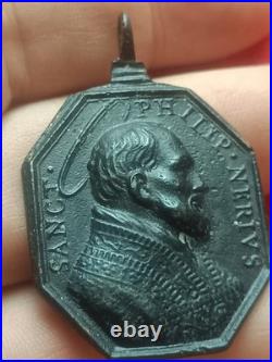 Exceptional Large 17th Century Religious Medal Virgin of Populo & St