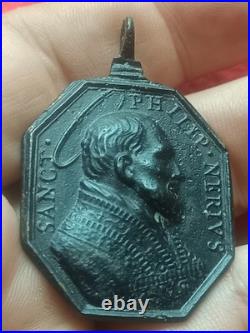 Exceptional Large 17th Century Religious Medal Virgin of Populo & St