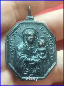 Exceptional Large 17th Century Religious Medal Virgin of Populo & St