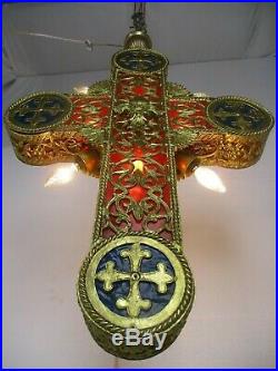 Exquisite Chandelier Crucifix Cross Church Pendant Religious Ormolu 8 Lights WOW