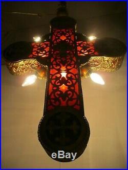 Exquisite Chandelier Crucifix Cross Church Pendant Religious Ormolu 8 Lights WOW