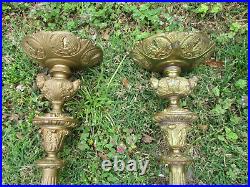 Exquisite Ornate Antique Heavy Brass Religious Candle Holders Angel Faces 33 T