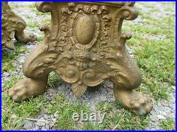 Exquisite Ornate Antique Heavy Brass Religious Candle Holders Angel Faces 33 T