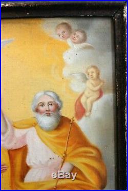 Fabulous Antique 19th Century European HOLY TRINITY Religious Painting On Canvas