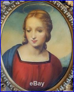 Fine 19th Century Madonna Portrait Renaissance Raphael Old Antique Oil Painting