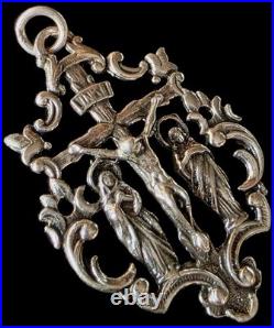 Fine Antique 19Th Century Silver Calvary Virgin Mary Jesus Pendant C 1875