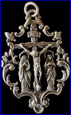 Fine Antique 19Th Century Silver Calvary Virgin Mary Jesus Pendant C 1875