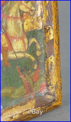 Fine Antique Greek St. George and the Dragon Painting on Wood Religious Art