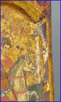 Fine Antique Greek St. George and the Dragon Painting on Wood Religious Art