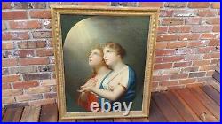 Fine Antique Religious Oil Painting Partially Nude Young Girls Heavenly Light