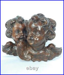 Fine Antique Vintage Wooden Angel Putti Winged Cherub Religious Santos SET of 2