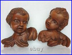 Fine Antique Vintage Wooden Angel Putti Winged Cherub Religious Santos SET of 2